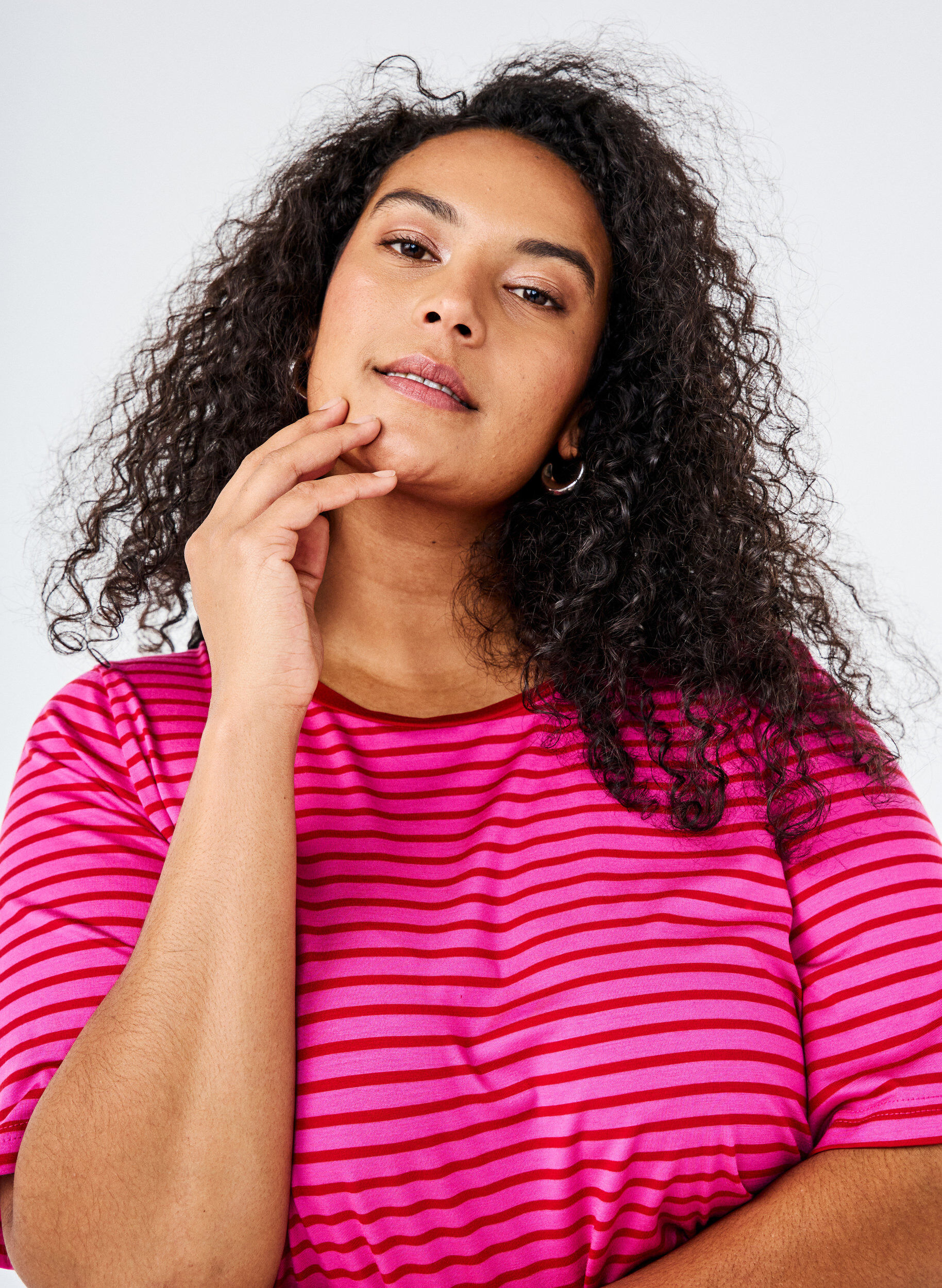 Zizzifashion T-shirt with TENCEL&trade; Lyocell and stripes, Rose, Image image number 0