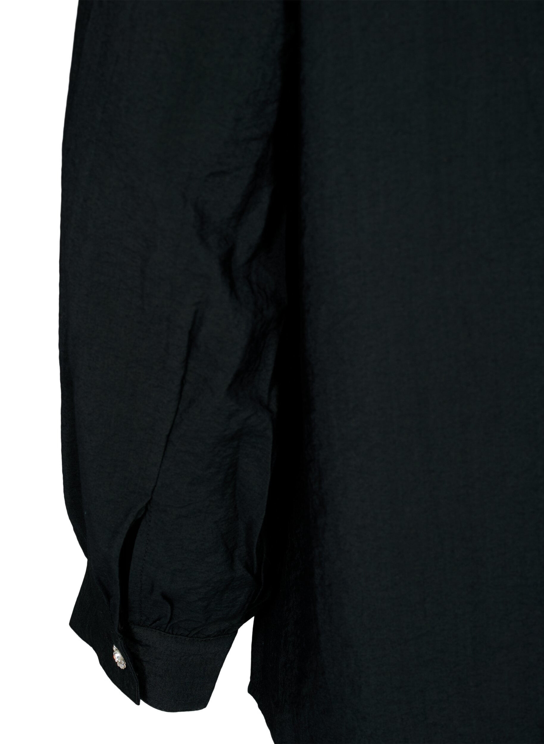 Zizzifashion Viscose shirt blouse with ruffles, Black, Packshot image number 3