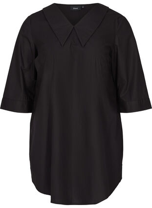 Cotton tunic with large collar, Black, Packshot image number 0
