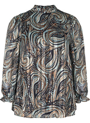 Paisley printed, long-sleeved blouse, Black Paisley, Packshot image number 0