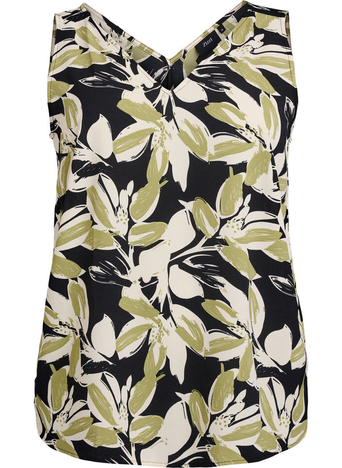 Printed top with v-neck, Black, Packshot image number 0