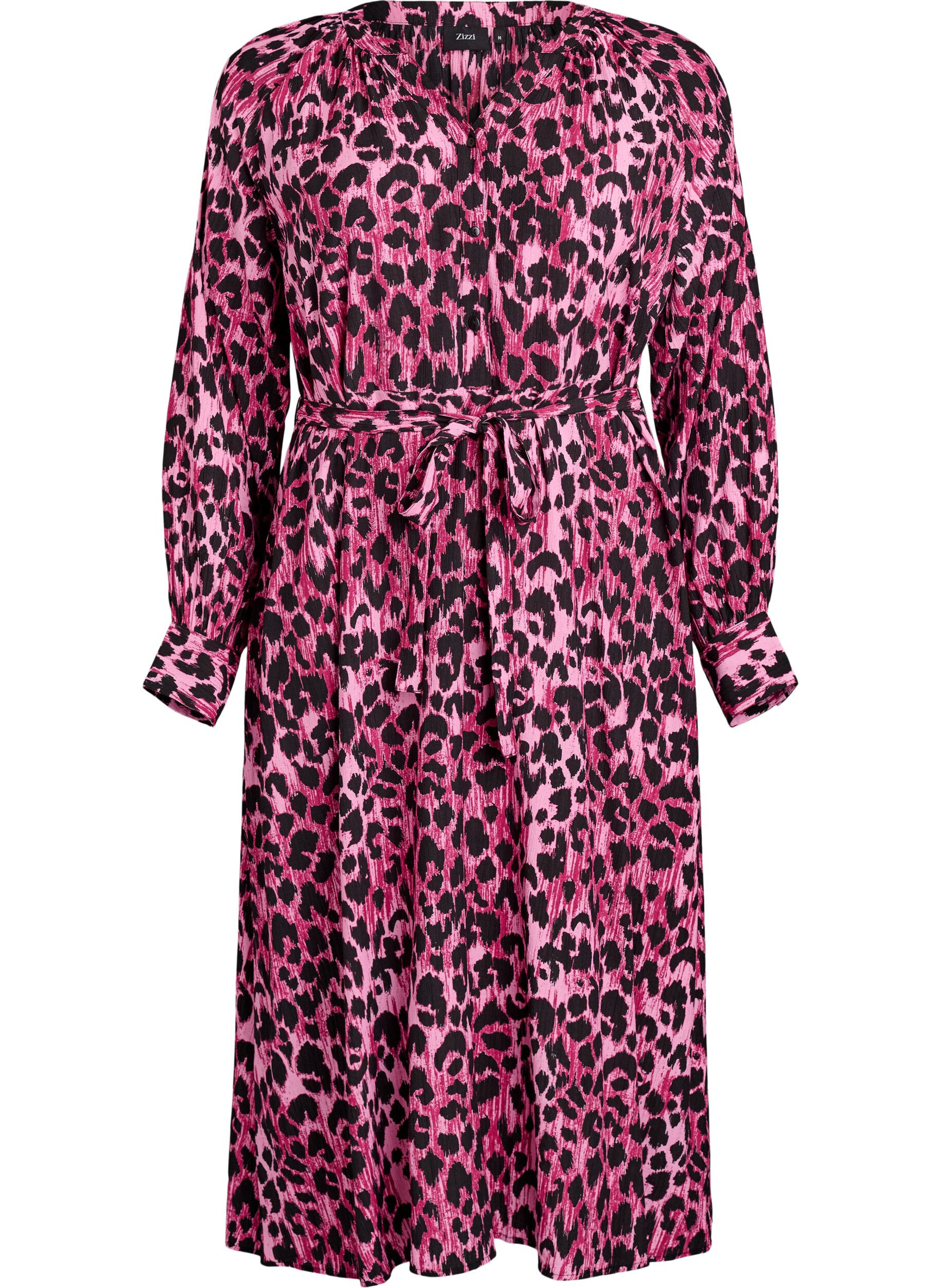 Midi dress with button fastening and tie-belt