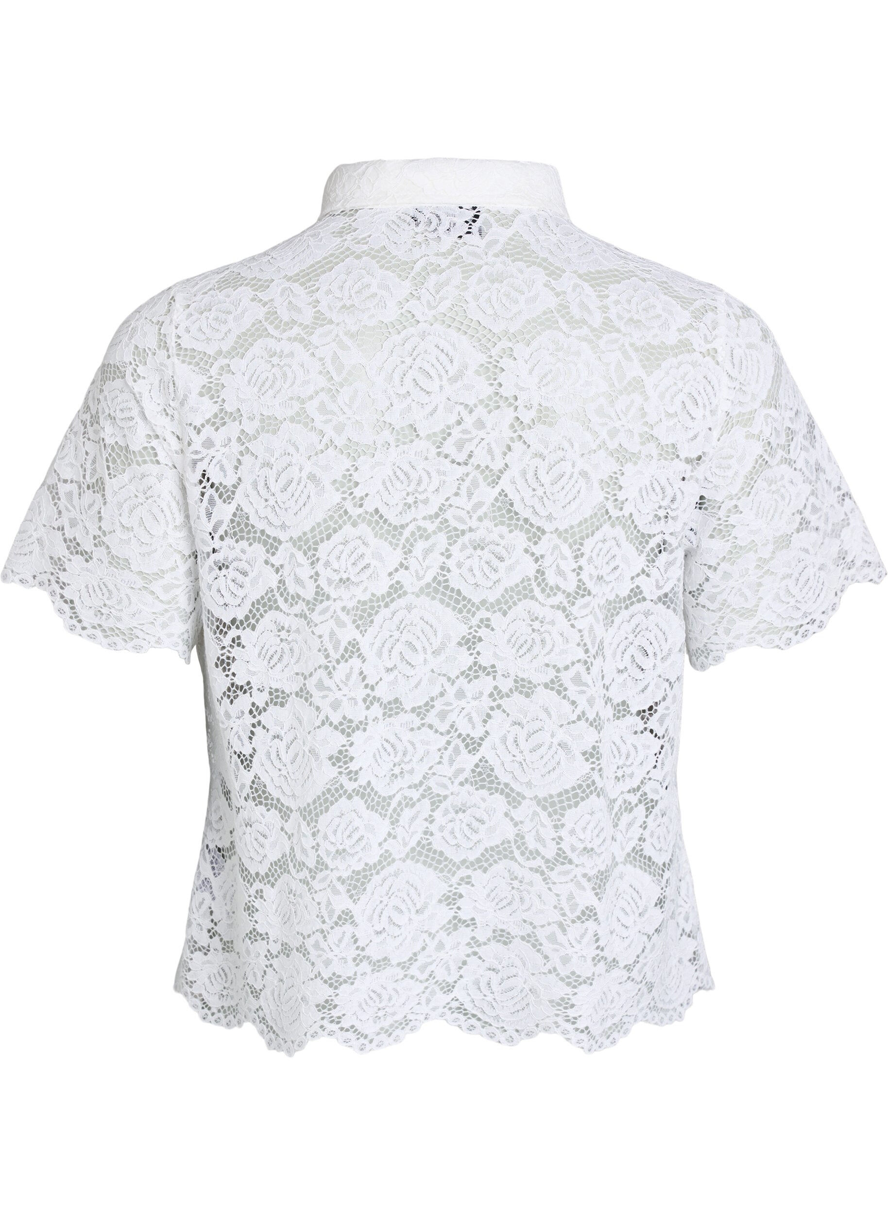 Zizzifashion Lace shirt blouse with pearl buttons, White, Packshot image number 1