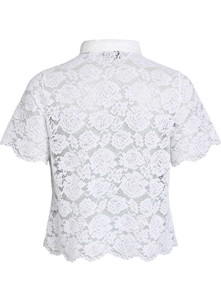 Lace shirt blouse with pearl buttons, White, Packshot image number 1