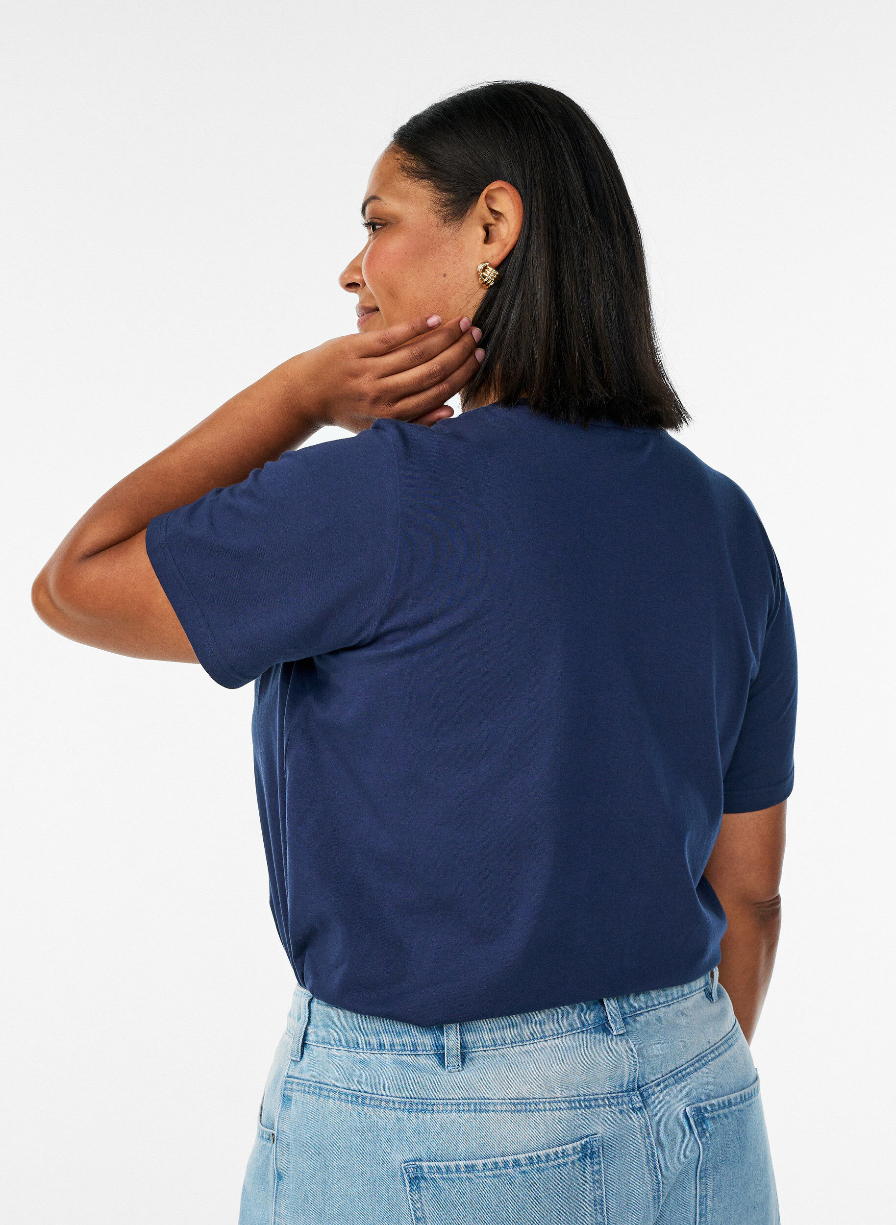 Zizzifashion Organic cotton T-shirt with eyelet embroidery, Blue, Model image number 2