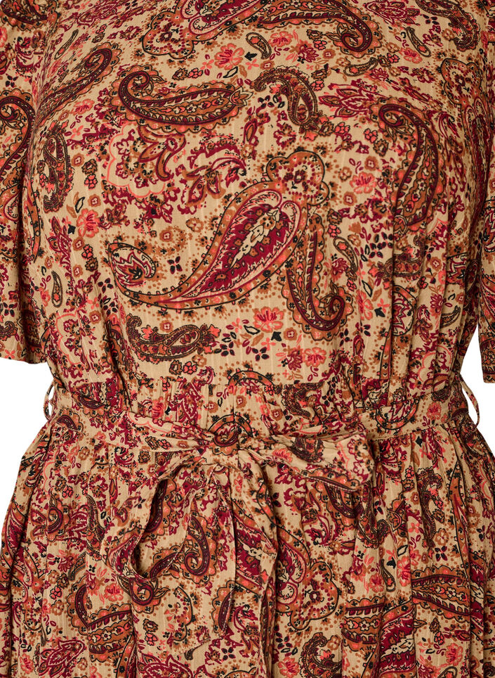 Dress with paisley print and tie-belt, Brown, Packshot image number 2