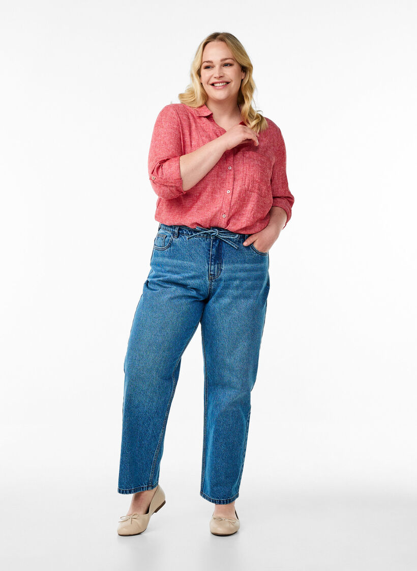 Shirt in linen and viscose with 3/4 sleeves, Red, Model image number 1