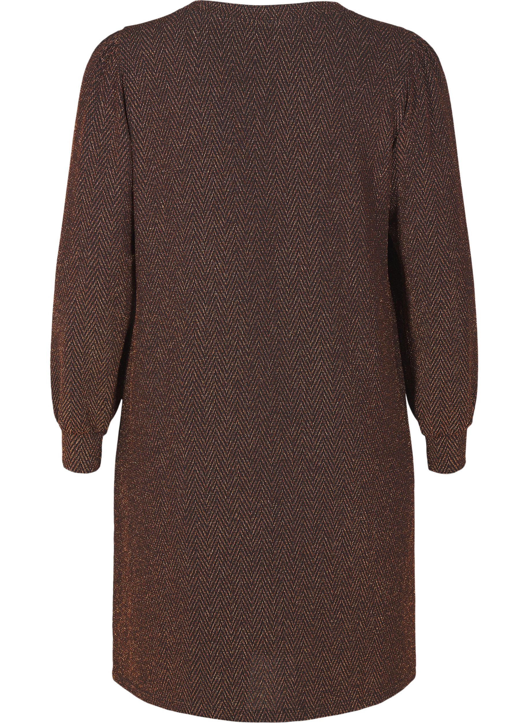 Zizzifashion Dress with zigzag pattern and glitter, Copper ZigZagShimmer, Packshot image number 1