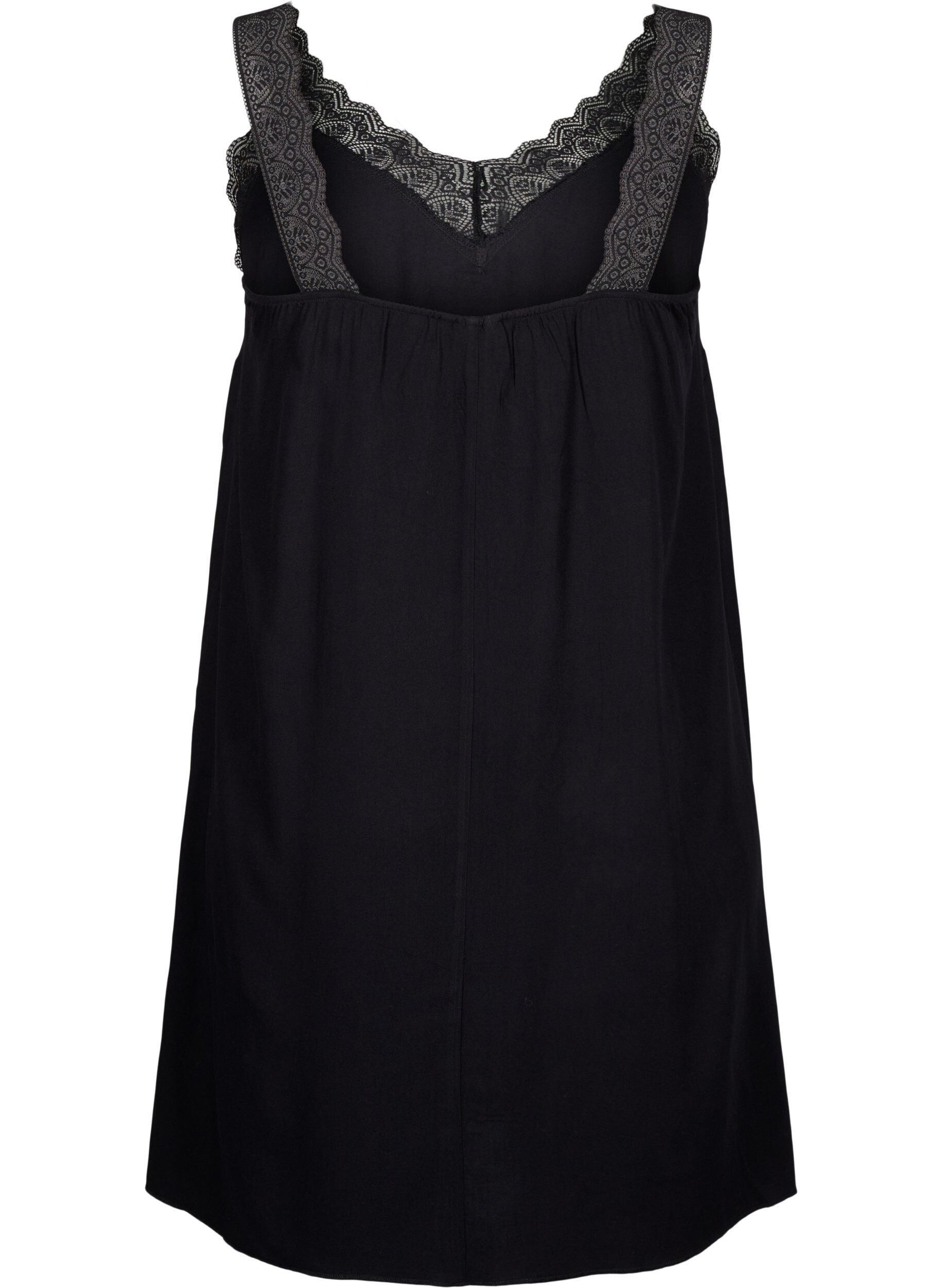 Zizzifashion Strap dress in viscose with lace, Black, Packshot image number 1