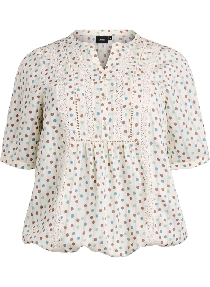 Blouse with print and 1/2 sleeves, White, Packshot image number 0