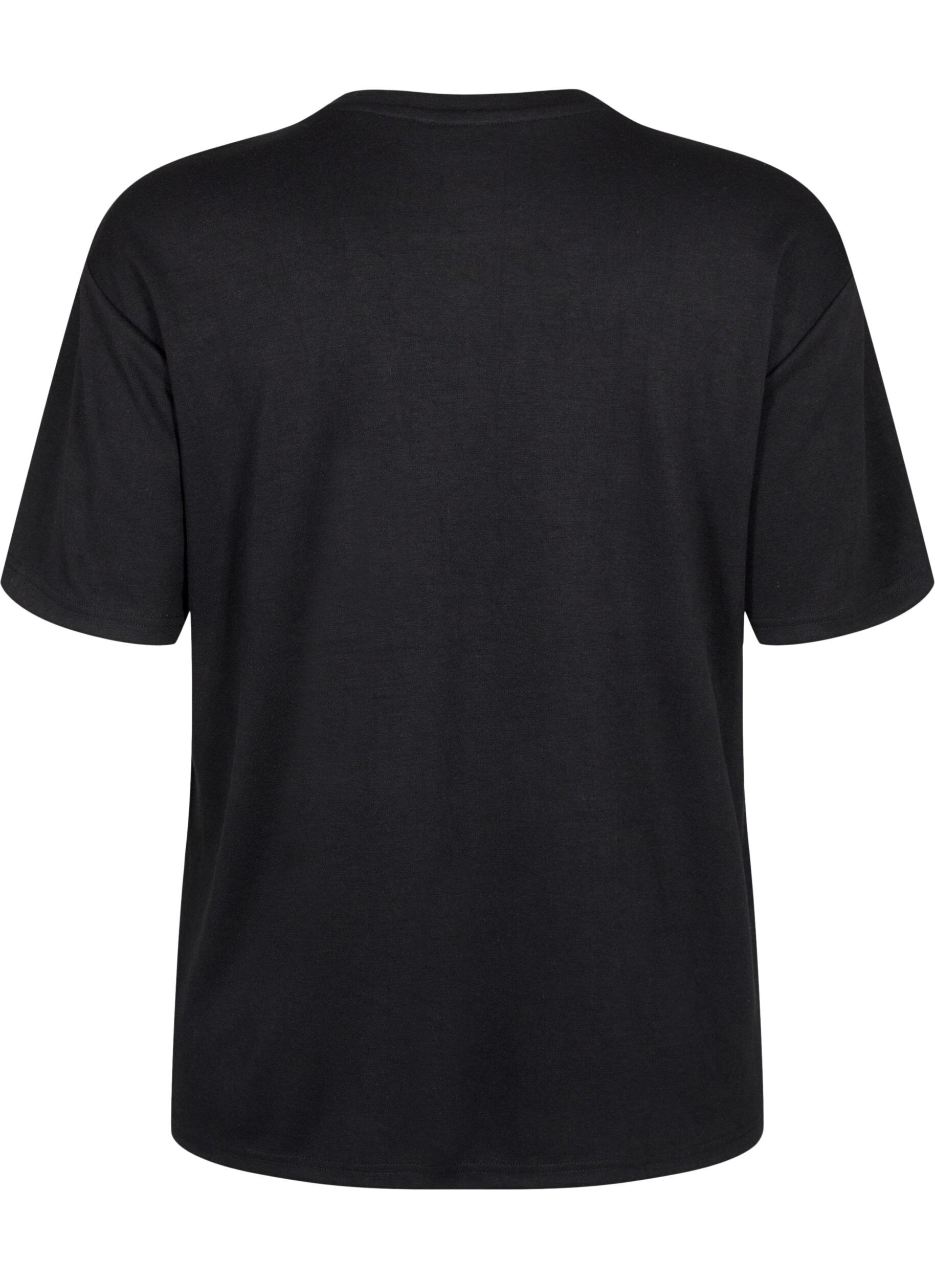 ZizzifashionT-shirt with rhinestones and round neck, Black, Packshot image number 1