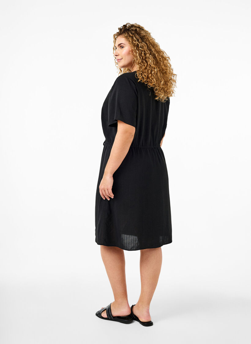 Short sleeve dress with tie waist, Black, Model image number 1