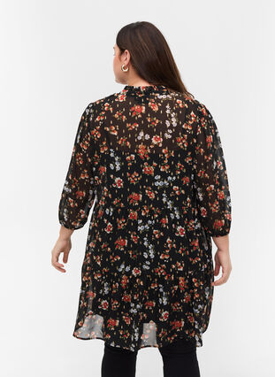 Floral print tunic with 3/4 sleeves, Black Ditsy Flower, Model image number 1