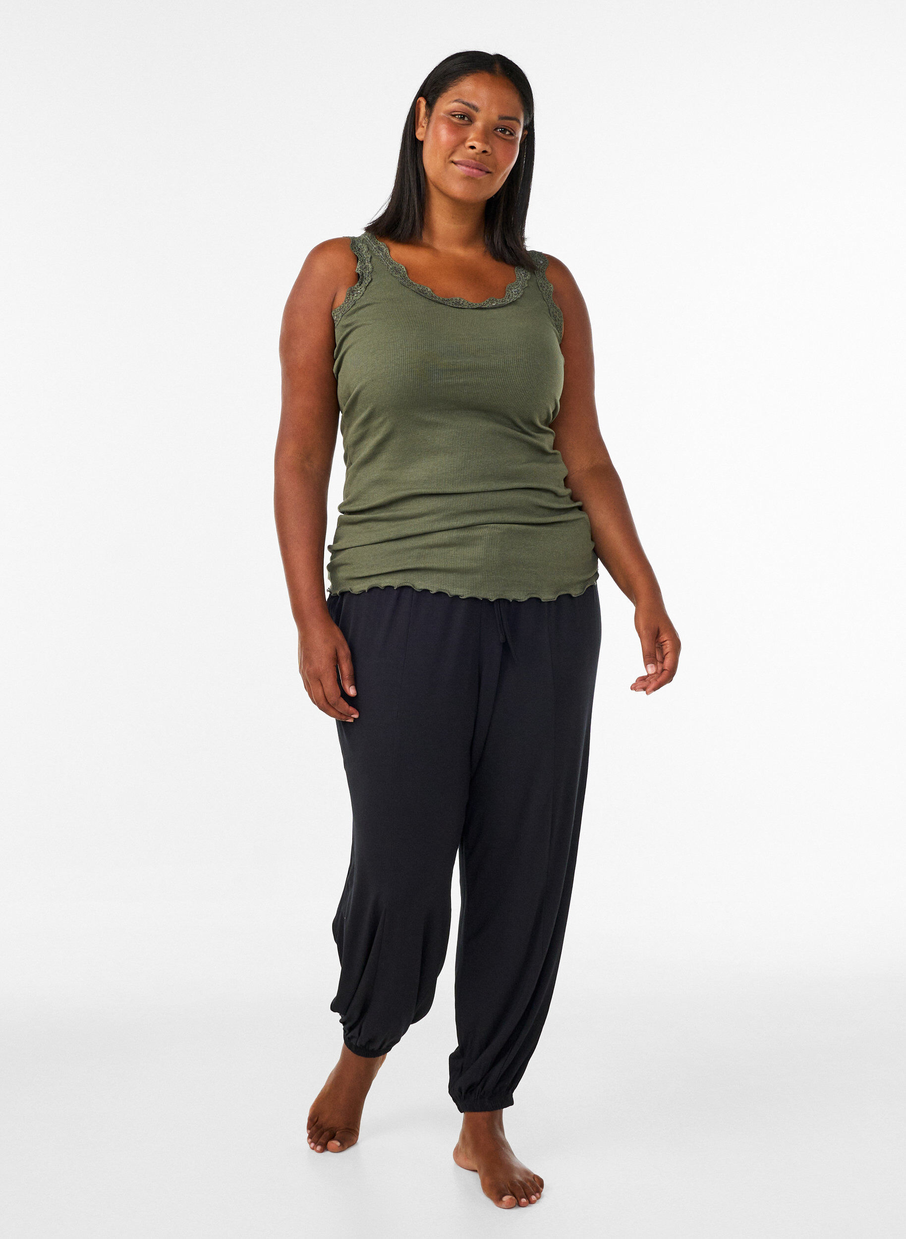 ZizzifashionTop with lace trim, Green, Model image number 1