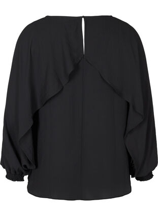 Blouse with balloon sleeves and smocking, Black, Packshot image number 1