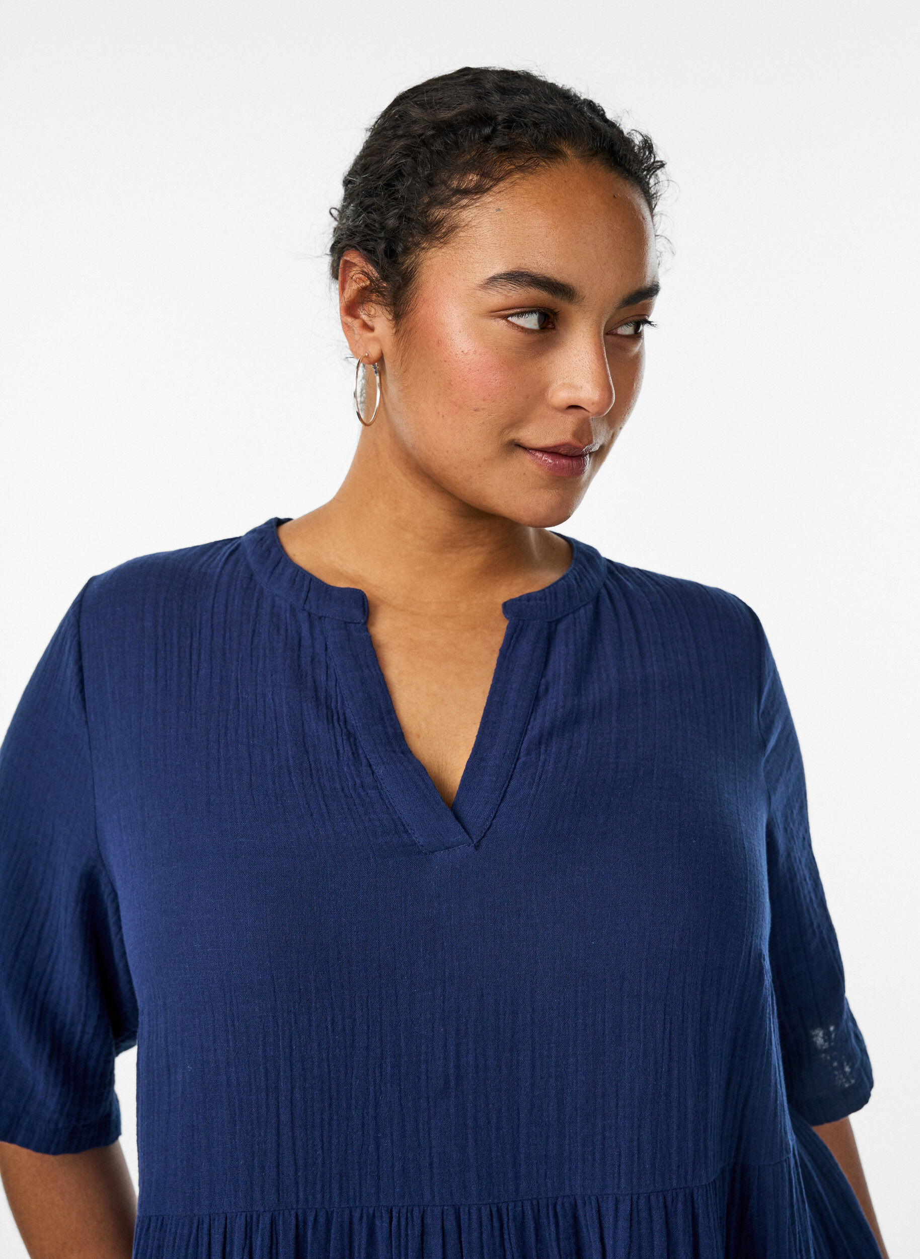 ZizzifashionA-line midi dress in cotton muslin, Blue, Model image number 2