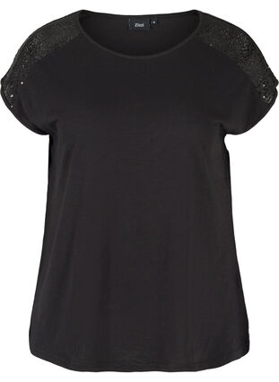 Short-sleeved sequined t-shirt, Black, Packshot image number 0