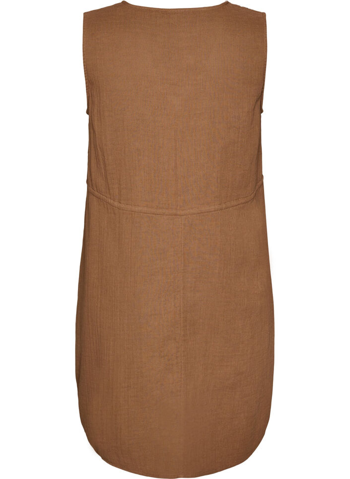 Sleeveless cotton muslin dress with tie string, Brown, Packshot image number 1
