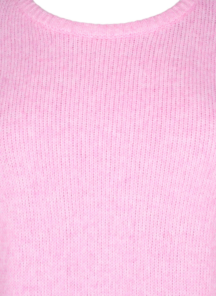 Long-sleeved knitted jumper with wool and a round neck, Begonia Pink Mel., Packshot image number 2