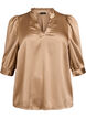 Satin-look blouse with 1/2 sleeves and a ruffle collar, Brown, Packshot image number 0