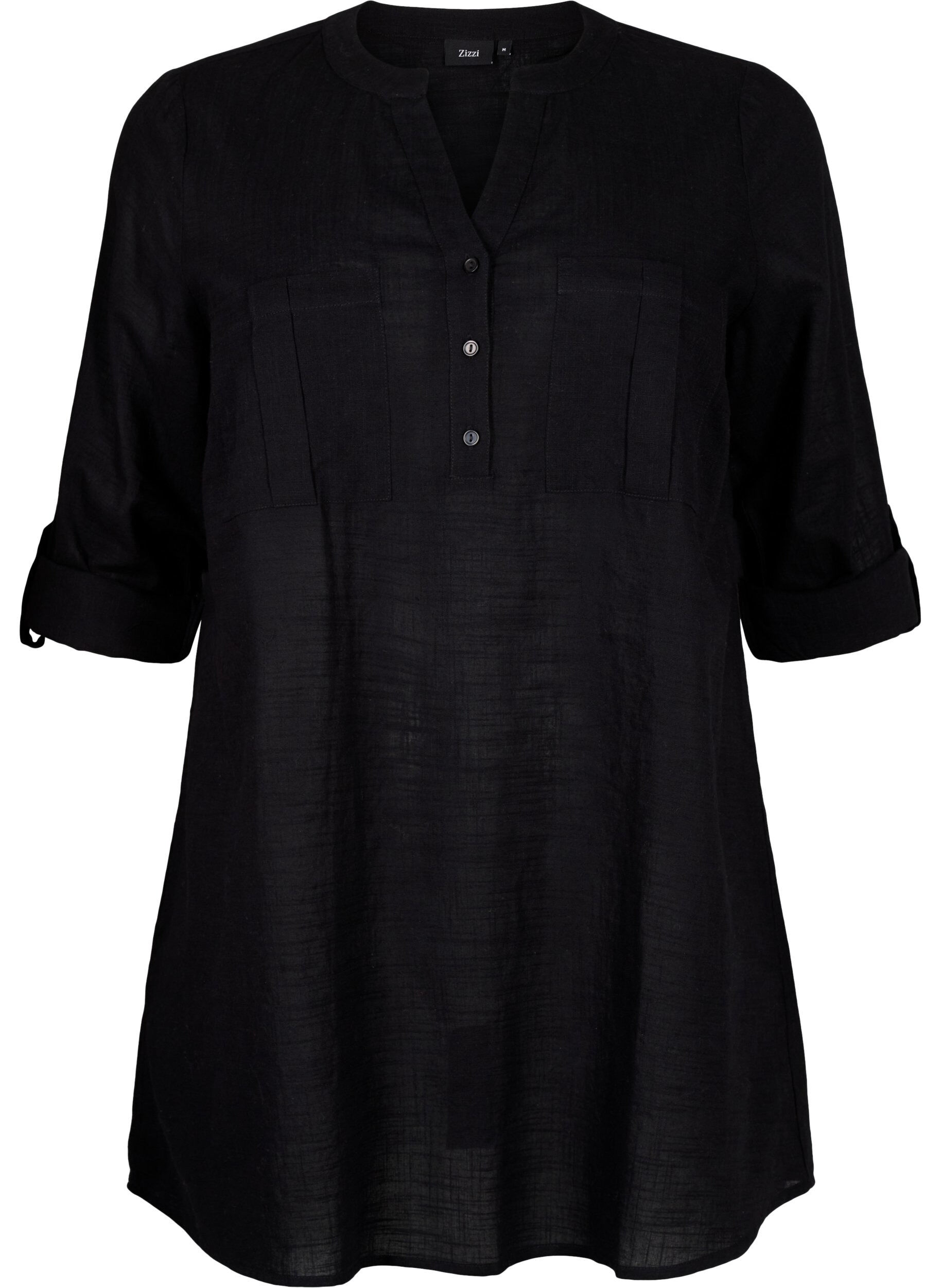 Zizzifashion Cotton tunic with 3/4 sleeves, Black, Packshot image number 0