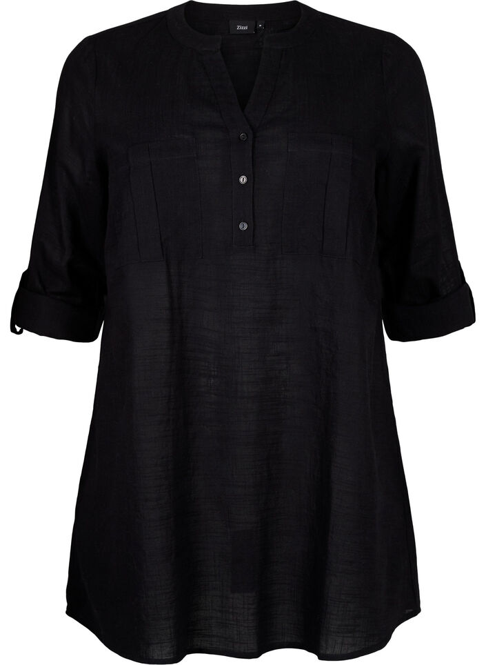 Cotton tunic with 3/4 sleeves, Black, Packshot image number 0