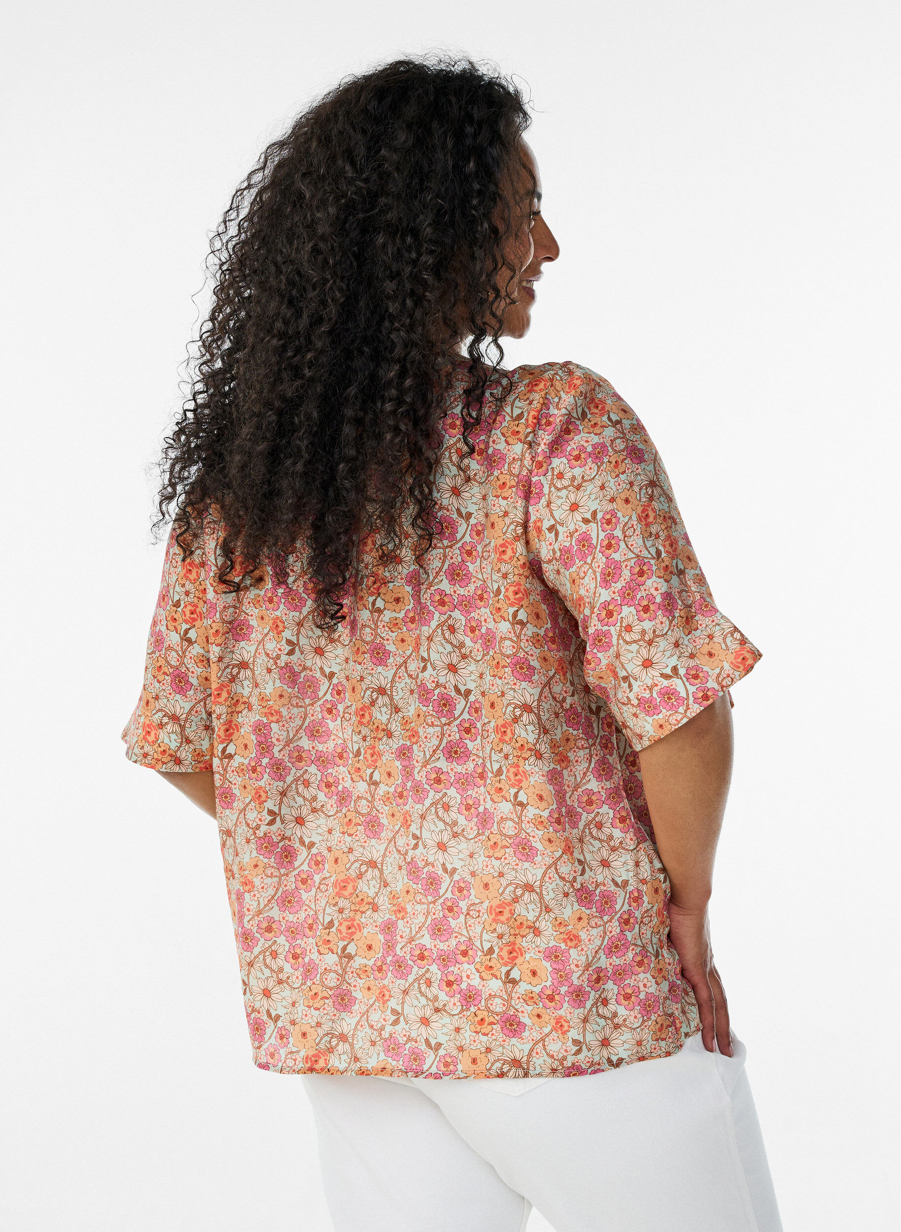 Zizzifashion Floral print viscose blouse, Orange, Model image number 2