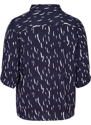 Printed viscose shirt with 3/4 length sleeves, Night Sky Rain, Packshot image number 1