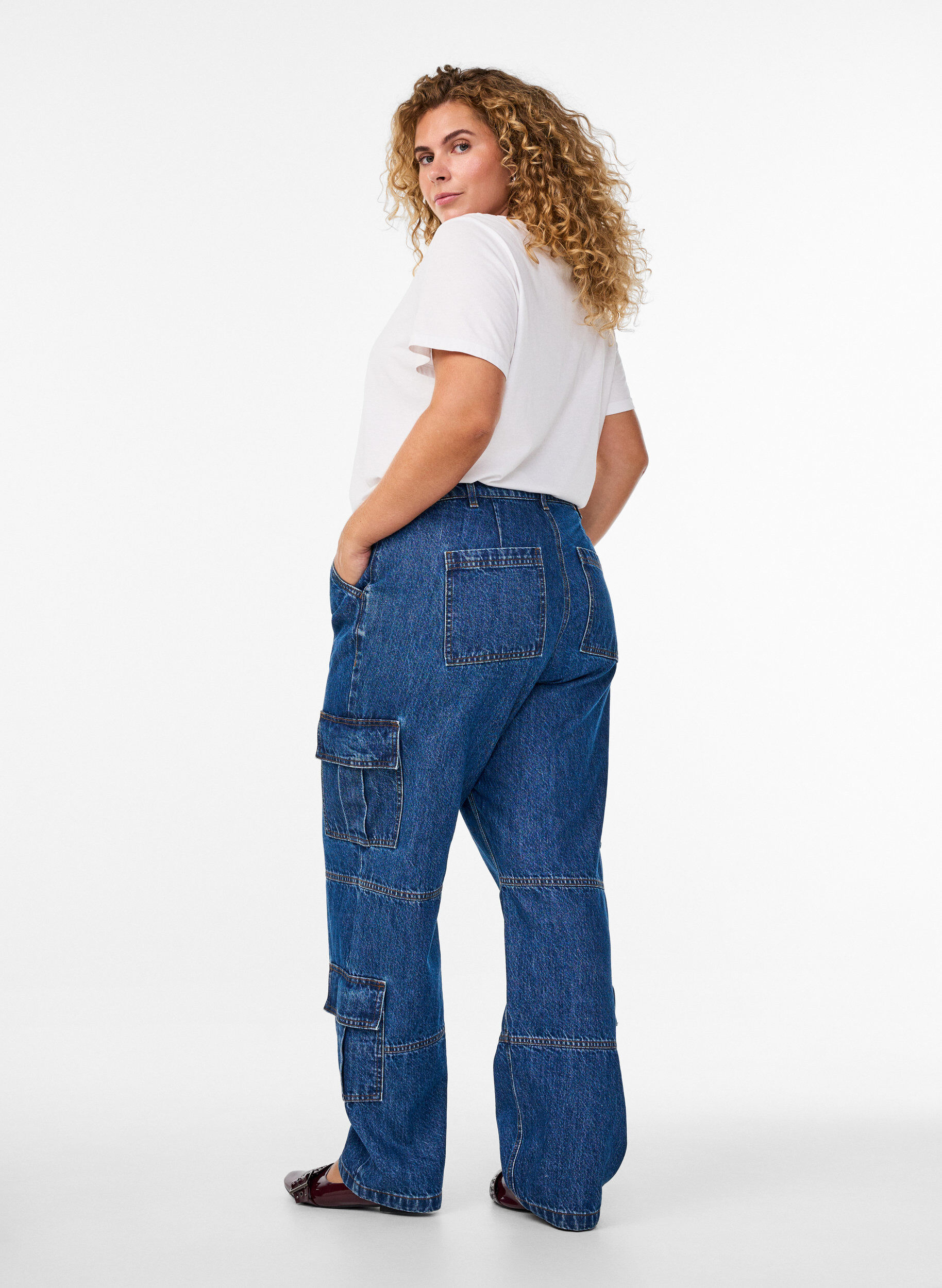 Zizzifashion High-waisted cargo jeans, Blue, Model image number 1