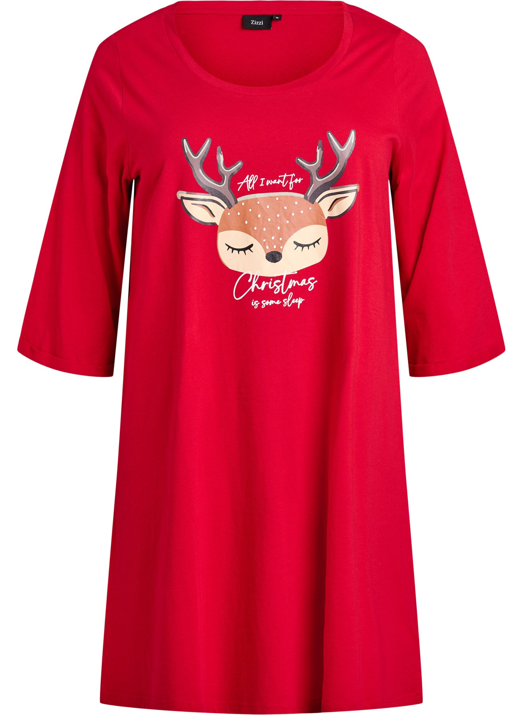 ZizzifashionNightdress in organic cotton with Christmas motif, Red, Packshot image number 0