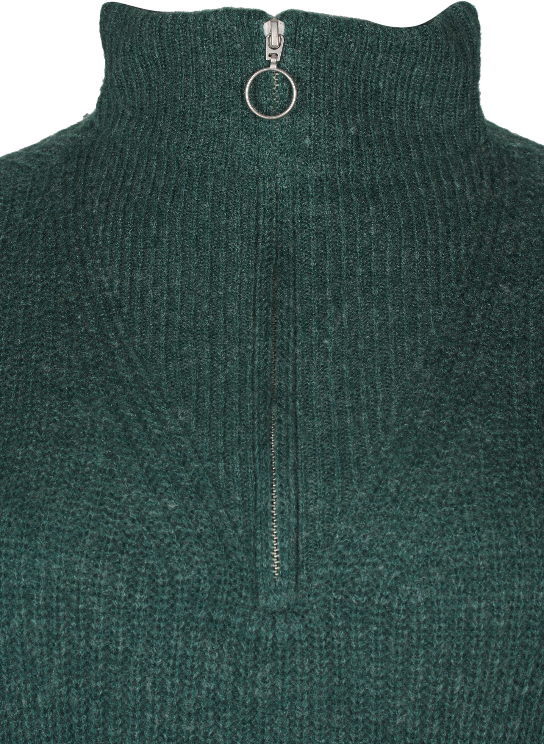 Zizzifashion FLASH - Knitted sweater with high neck and zipper, Green, Packshot image number 2