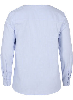 Shirt blouse in cotton with a v-neck, Icelandic Blue, Packshot image number 1