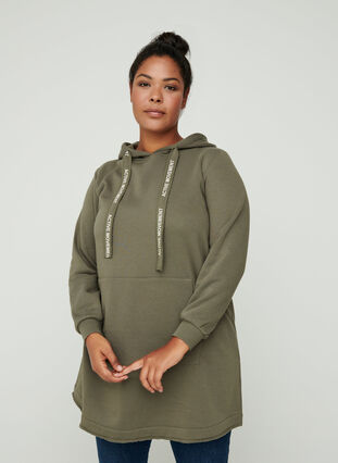 Long hooded sweatshirt, Ivy green, Model image number 0