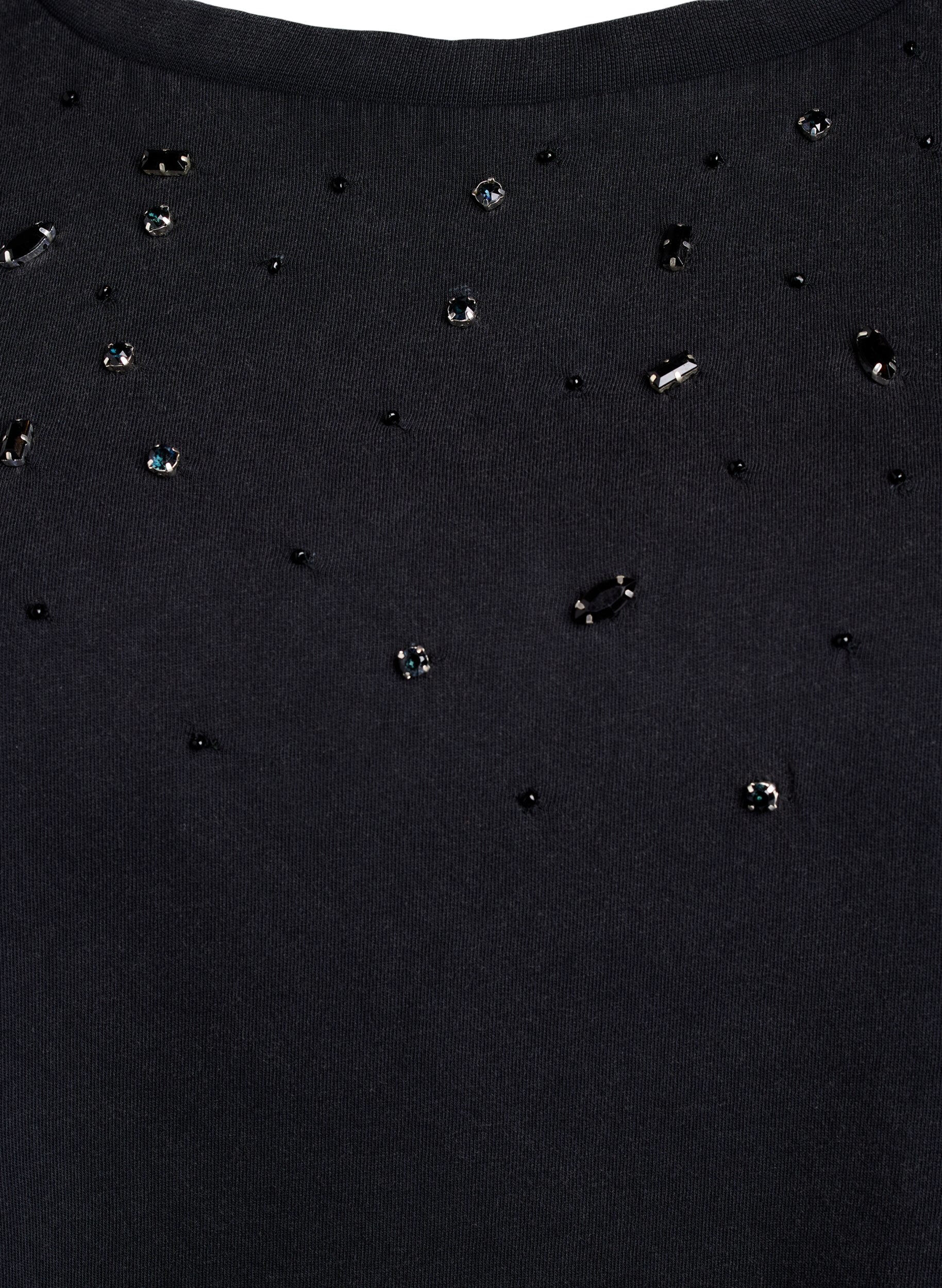 Zizzifashion Boxy T-shirt with pearls and rhinestones, Dark Grey, Packshot image number 2