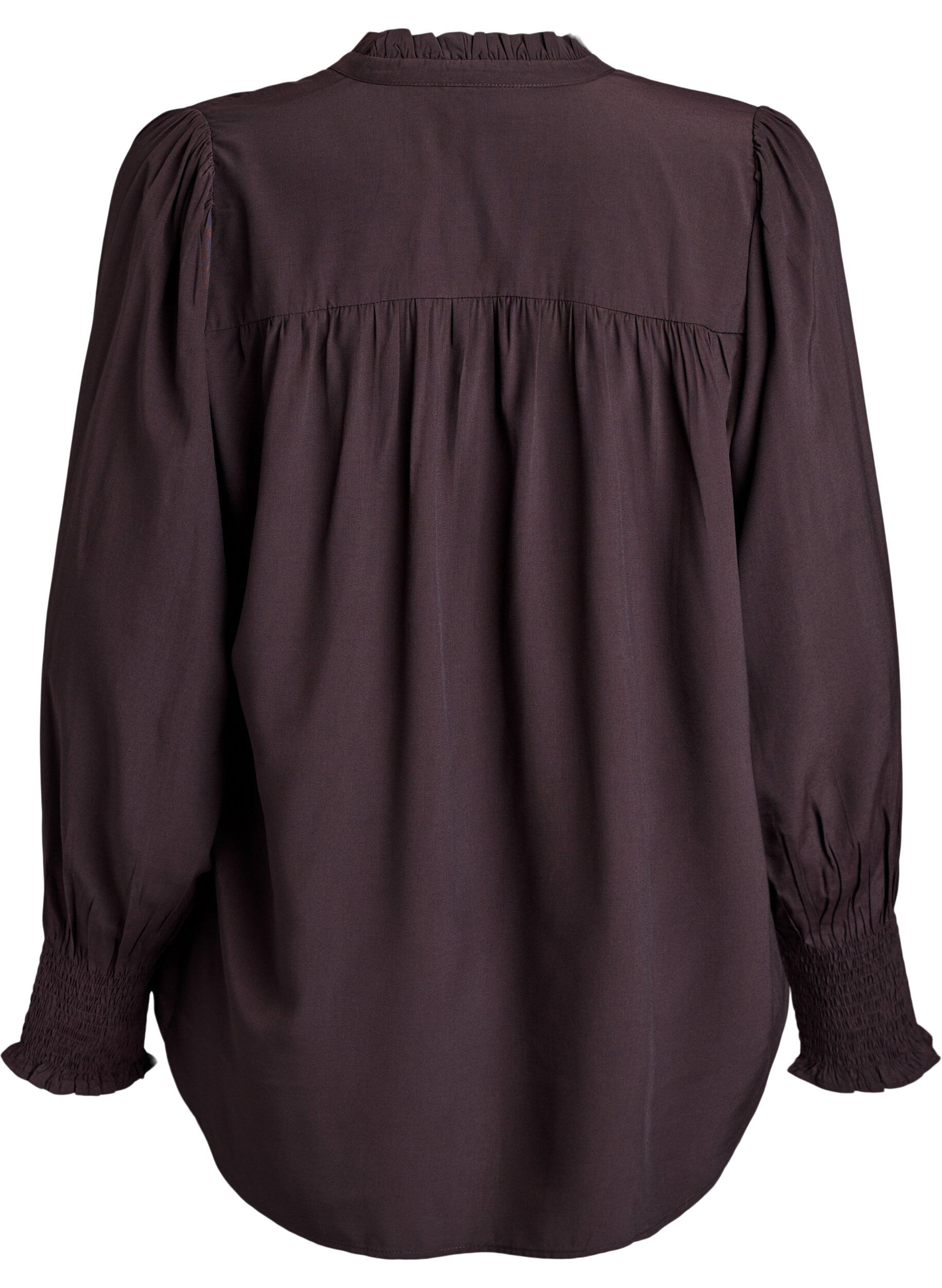 Zizzifashion Blouse with ruffle collar and ruching, Brown, Packshot image number 1
