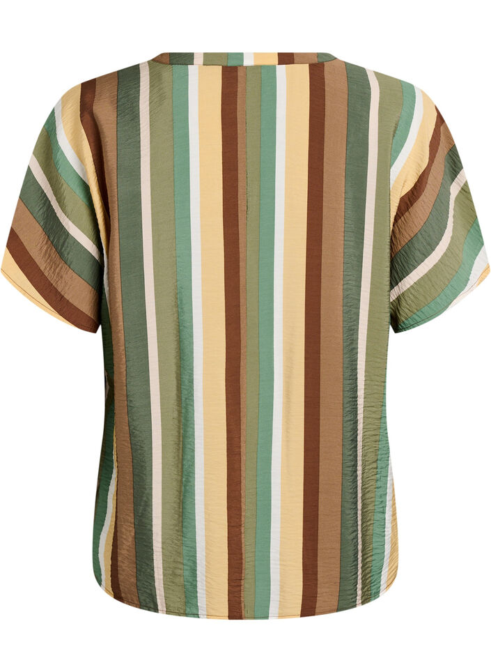 Striped viscose blouse with short sleeves, Brown, Packshot image number 1
