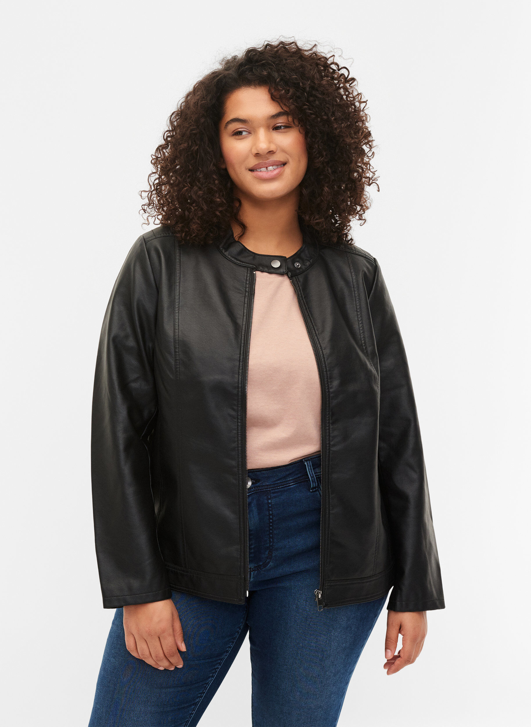 Zizzifashion Faux leather jacket with pockets, Black, Model image number 0
