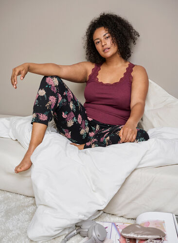 Printed pajama trousers in organic cotton, Black AOP Flower, Image image number 0