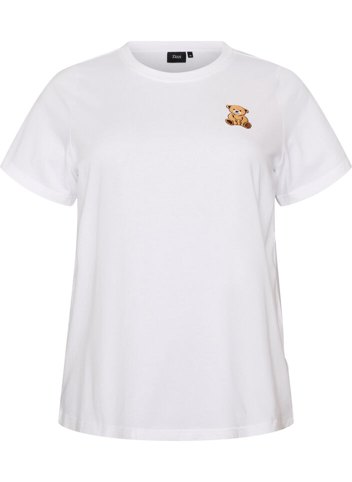 Organic cotton T-shirt with teddy bear motif, White, Packshot image number 0