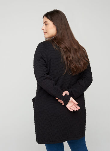 Long knit cardigan with a pattern, Black, Model image number 1