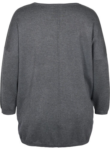 Viscose blend knitted blouse with rhinestones, Dark Grey Melange, Packshot image number 1