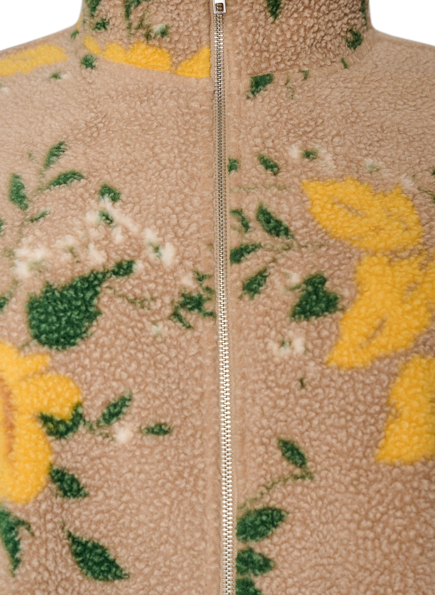 Zizzifashion Floral fleece jacket with a high neck and zip, Beige, Packshot image number 2