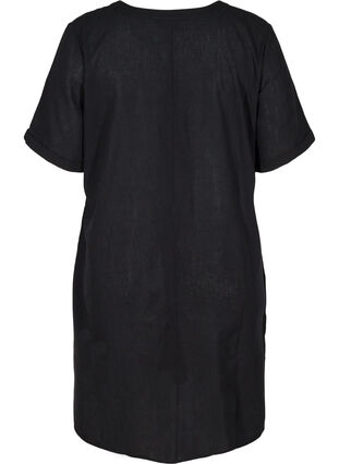 Short-sleeved dress in a cotton blend with linen, Black, Packshot image number 1