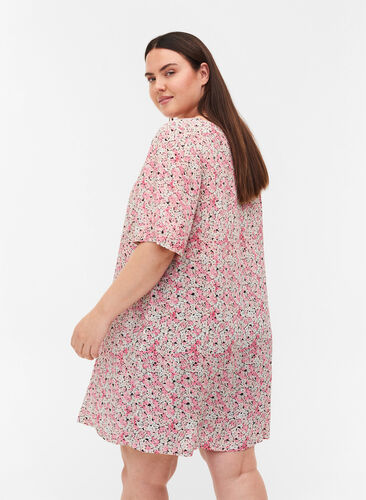 Viscose tunic with print and short sleeves, Pink Ditsy AOP, Model image number 1