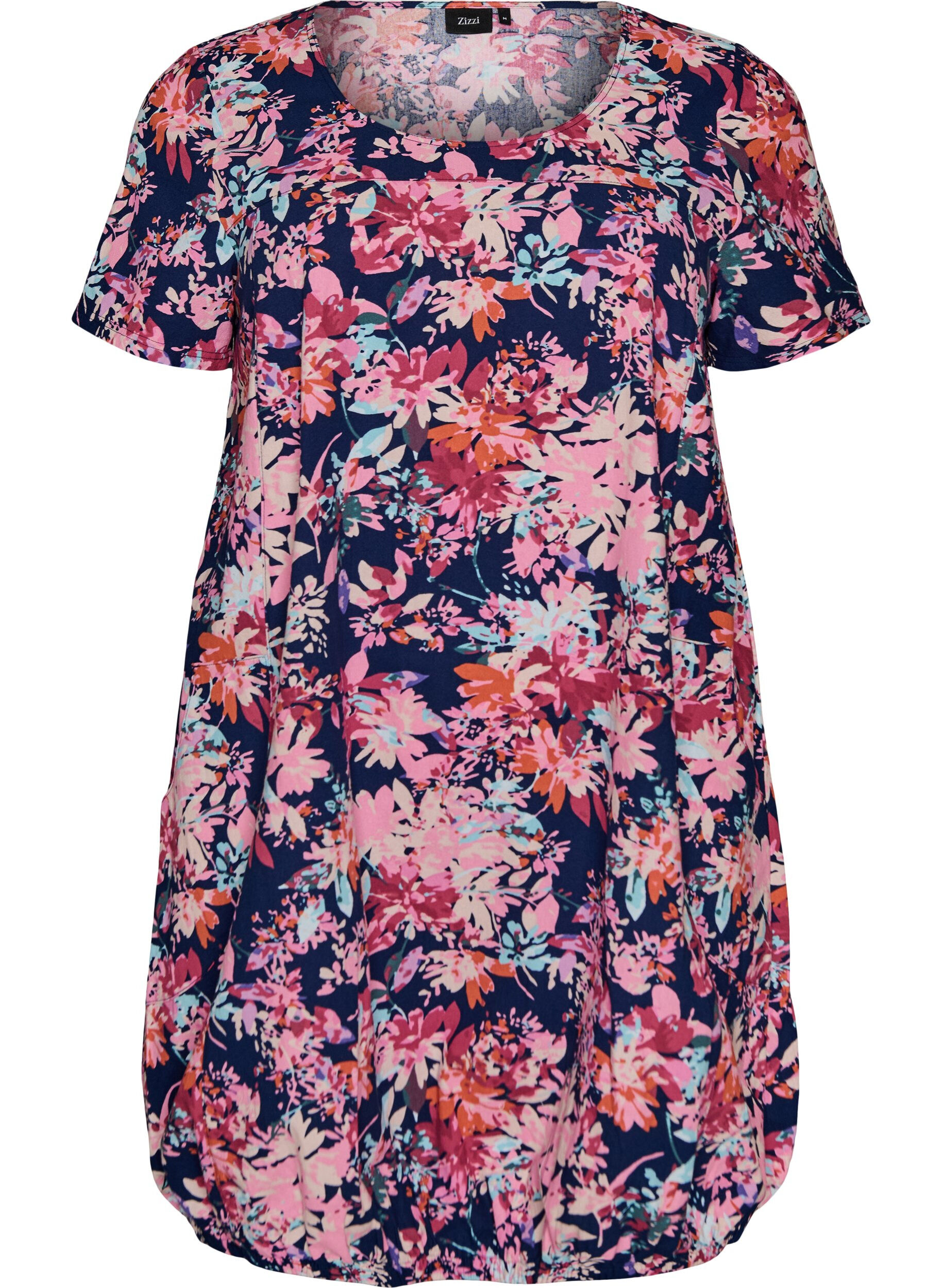 Short-sleeved cotton dress with print