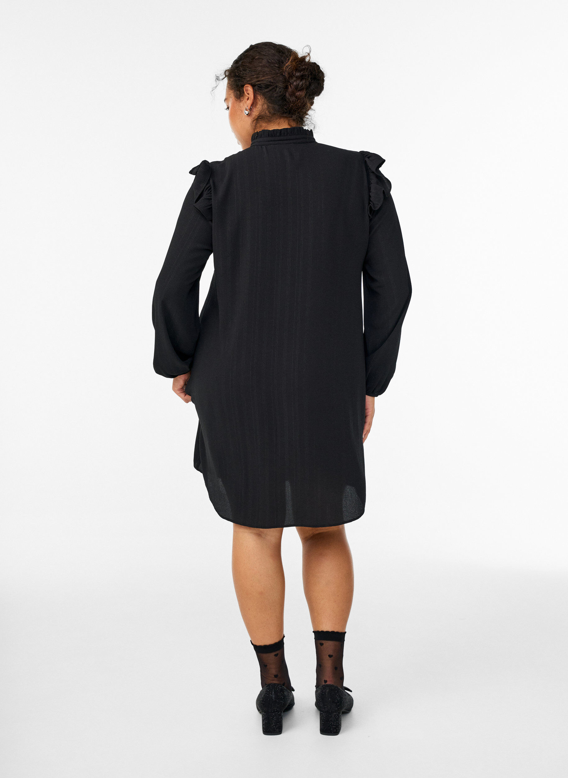 ZizzifashionShort dress with ruffles and glitter, Black, Model image number 2