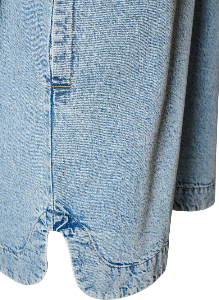 Short-sleeved denim dress with a collar and button fastening, Light Blue, Packshot image number 3