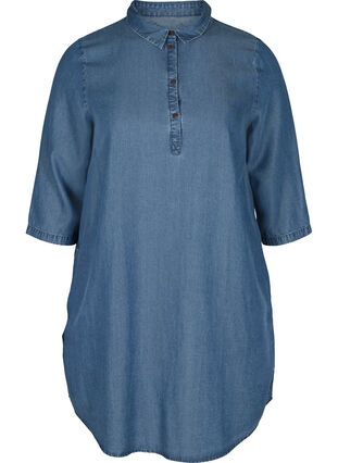Tunic with collar and 3/4 sleeves, Blue denim, Packshot image number 0