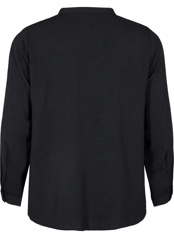 Long-sleeved shirt blouse with V-neck, Black, Packshot image number 1