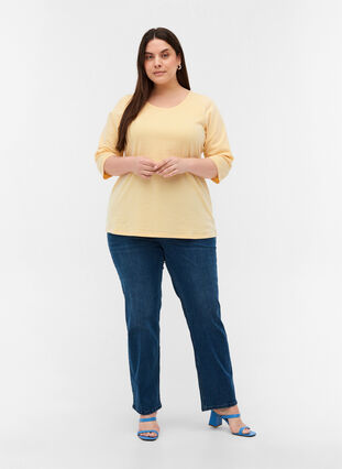 Striped Blouse with 3/4 Sleeves, Mimosa, Model image number 2
